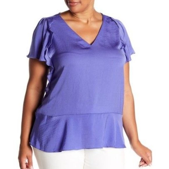 New MICHAEL Michael Kors 3X Flutter Sleeve Ruffle Top Pale Purple NWT - Picture 1 of 13